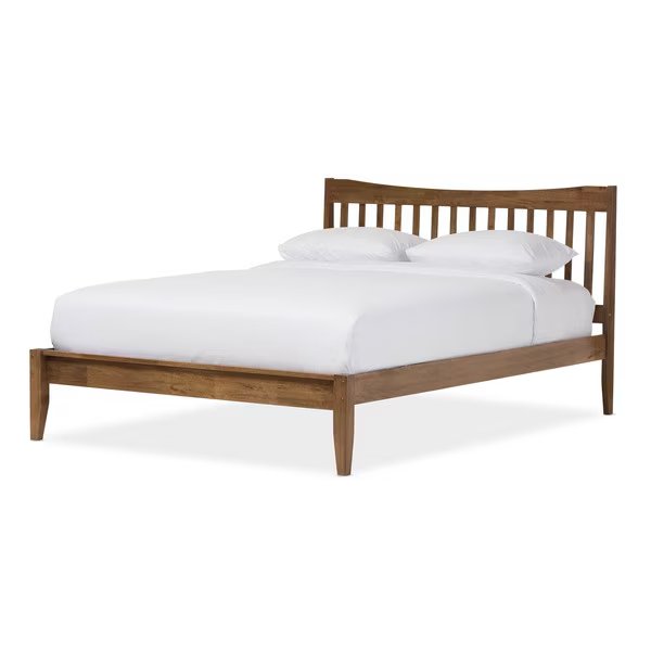 Edeline Solid Walnut Wood Curvaceous Slatted Full Size Platform Bed, Baxton Studio, Mfr#: 125-6912
